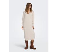 Strickkleid ONLY "ONLNEW TESSA L/S MIDI V DRESS", Damen, Gr. L, N-Gr, weiß (pumice stone melange), Strick, Obermaterial: 100% Polyacryl, meliert, unifarben, ca. Mitte Wade, V-Ausschnitt, Kleider Stric