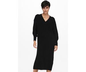 Strickkleid ONLY "ONLNEW TESSA L/S MIDI V DRESS", Damen, Gr. M, N-Gr, schwarz, Strick, Obermaterial: 100% Polyacryl, unifarben, ca. Mitte Wade, V-Ausschnitt, Kleider Strickkleid, mit tiefem V-Ausschni
