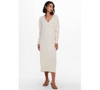 Strickkleid ONLY "ONLNEW TESSA L/S MIDI V DRESS", Damen, Gr. S, N-Gr, weiß (pumice stone melange), Strick, Obermaterial: 100% Polyacryl, meliert, unifarben, ca. Mitte Wade, V-Ausschnitt, Kleider Stric