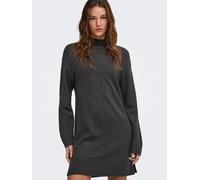 Strickkleid ONLY "ONLPRINCESS LS HIGHNECK DRESS KNT", Damen, Gr. L, N-Gr, Langarm, Strick, grau (dunkelgrau melange), Strick, Obermaterial: 50% Viskose, 27% Nylon, 23% Polyester, unifarben, regular fi