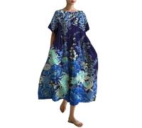 Strickkleid Schwarz Damen Lässiges, lockeres Kleid für Damen im Retro-Stil mit botanischem Blumenmuster und Langes Strickkleid Damen (Beige, XXL)