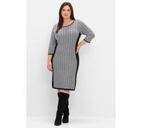 Strickkleid SHEEGO "Strickkleid", Damen, Gr. 56, Normalgrößen, schwarz-weiß (schwarz, weiß), 50% Viskose, 26% Polyamid, 24% Polyester, gemustert, knielang, Rundhals, Kleider Strickkleid (82991004-56) 
