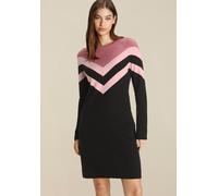 Strickkleid TAMARIS "aus angenehmer Viskosemischung", Damen, Gr. 44, N-Gr, rosa (schwarz rosa gemustert), Strick, Obermaterial: 50% Viskose, 28% Polyester, 22% Polyamid, gemustert, figurumspielend ca.