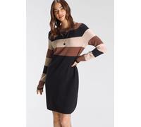 Strickkleid TAMARIS, Damen, Gr. 34, N-Gr, schwarz (schwarz, sand), Feinstrick, Obermaterial: 50% Viskose, 28% Polyester, 22% Polyamid, gestreift, figurumspielend ca. Mitte Oberschenkel, Rundhals, Ragl