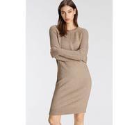 Strickkleid TAMARIS, Damen, Gr. 38, N-Gr, beige (sand melange), Strick, Obermaterial: 50% Viskose, 28% Polyester, 22% Polyamid, figurbetont ca. Mitte Oberschenkel, Rundhals, Raglanärmel Strickbündchen