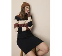 Strickkleid TAMARIS, Damen, Gr. 42, N-Gr, schwarz (schwarz, sand), Feinstrick, Obermaterial: 50% Viskose, 28% Polyester, 22% Polyamid, gestreift, figurumspielend ca. Mitte Oberschenkel, Rundhals, Ragl