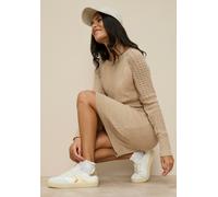 Strickkleid TAMARIS "mit figurumspielendem Schnitt", Damen, Gr. 42, N-Gr, beige (sand melange), Strick, Obermaterial: 50% Viskose, 28% Polyester, 22% Polyamid, figurumspielend mini, Rundhals, Raglanär