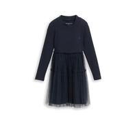 Strickkleid TOM TAILOR, Mädchen, Gr. 104/110, N-Gr, Langarm, Strick, blau (sky captain), Strick, Obermaterial: 93% Baumwolle, 7% Elasthan, unifarben, normal knielang, Rundhals, Kleider Strickkleid, mi