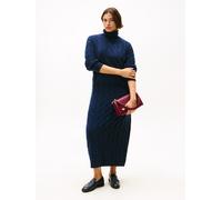 Strickkleid TOMMY HILFIGER CURVE "CRV SOFT WOOL CABLE ROLL-NK DRS", Damen, Gr. 48, N-Gr, blau (schwarz night navy), Strick, Obermaterial: 100% Wolle, unifarben, Kleider Strickkleid, in großen Größen,