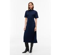 Strickkleid TOMMY HILFIGER "GOLD BUTTON HIGH-NK S/S DRESS", Damen, Gr. L (42/44), N-Gr, Kurzarm, Strick, blau (dunkelblau), Strick, Obermaterial: 100% Baumwolle, unifarben, knieumspielend, Kleider Str