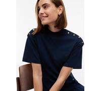 Strickkleid TOMMY HILFIGER "GOLD BUTTON HIGH-NK S/S DRESS", Damen, Gr. S (36/38), N-Gr, dunkelblau, Strick, Obermaterial: 100% Baumwolle, unifarben, knieumspielend, Kleider Strickkleid, Baumwolle (449