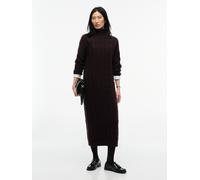 Strickkleid TOMMY HILFIGER "SOFT WOOL CABLE ROLL-NK LS DRESS", Damen, Gr. S (36/38), N-Gr, Langarm, Strick, braun (chocolate), Strick, Obermaterial: 100% Wolle, unifarben, ca. Mitte Wade, Kleider Stri