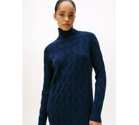 Strickkleid TOMMY HILFIGER "SOFT WOOL CABLE ROLL-NK LS DRESS", Damen, Gr. S (36), N-Gr, blau (schwarz night navy), Strick, Obermaterial: 100% Wolle, unifarben, ca. Mitte Wade, Kleider Strickkleid, Wol