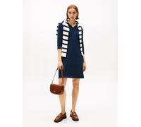 Strickkleid TOMMY HILFIGER "SOFT WOOL HALF SL F&F POLO DRESS", Damen, Gr. XXL (44), N-Gr, blau (schwarz night navy), Feinstrick, Obermaterial: 100% Wolle, unifarben, kurz, Kleider Strickkleid, aus rei