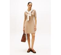 Strickkleid TOMMY HILFIGER "SOFT WOOL HALF SL F&F POLO DRESS", Damen, Gr. XXL (44), N-Gr, safari canvas heather, Feinstrick, Obermaterial: 100% Wolle, meliert, kurz, Kleider Strickkleid, aus reiner Wo