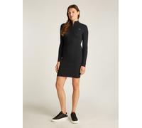Strickkleid TOMMY JEANS "TJW 1/4 ZIP SWEATER CABLE DRESS", Damen, Gr. S (36), N-Gr, schwarz, Strick, Obermaterial: 65% Baumwolle, 35% Polyamid, unifarben, figurbetont mini, Rippstrickbündchen kontrast