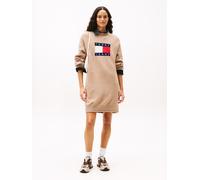 Strickkleid TOMMY JEANS "TJW FLAG SWEATER DRESS EXT", Damen, Gr. XXL (44), N-Gr, malted milk, Feinstrick, Obermaterial: 70% Polyacryl, 23% Polyamid, 5% Wolle, 2% Elasthan, unifarben, Rundhals, Kleider