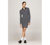 Strickkleid TOMMY JEANS "TJW METALLIC TIP ZIP SWTR DRESS", Damen, Gr. L (40), N-Gr, blau (schwarz night navy), Strick, Obermaterial: 73% Polyester, 27% Polyamid, gestreift, figurbetont mini, Kleider S
