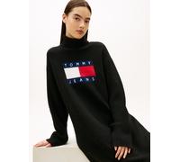 Strickkleid TOMMY JEANS "TJW TURTLENECK FLAG DRESS EXT", Damen, Gr. M (38), N-Gr, schwarz, Strick, Obermaterial: 53% Polyester, 38% Nylon, 9% Wolle, bedruckt, regular fit, Kleider Strickkleid (1183795