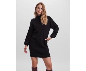Strickkleid VERO MODA "VMNANCY LS FUNNELNECK DRESS GA NOOS", Damen, Gr. L, N-Gr, schwarz, Feinstrick, Obermaterial: 52% Viskose, 28% Polyester, 20% Nylon, unifarben, loose fit, Rippbündchen, Kleider S