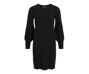 Strickkleid VILA "VIKERRY O-NECK KNIT DRESS - NOOS", Damen, Gr. S, N-Gr, schwarz (schwarz beauty), Strick, Obermaterial: 53% Polyester, 30% Viskose, 17% Polyamid, unifarben, regular fit knielang, Rund
