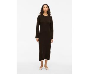 Strickkleid VILA "VIKERRY O-NECK L/S KNIT MAXI DRESS-NOOS", Damen, Gr. M, N-Gr, coffee bean detail:sandshell edges, Feinstrick, Obermaterial: 53% Polyester, 30% Viskose, 17% Polyamid, unifarben mit Fa