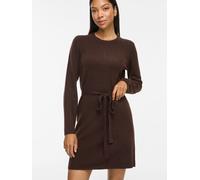 Strickkleid VILA "VILIGA L/S O-NECK BELTED KNIT DRESS-NOOS", Damen, Gr. L, N-Gr, Langarm, Strick, braun (coffee bean detail:melange), Strick, Obermaterial: 97% Polyester, 3% Elasthan, meliert, regular