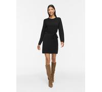 Strickkleid VILA "VILIGA L/S O-NECK BELTED KNIT DRESS-NOOS", Damen, Gr. S, N-Gr, schwarz (schwarz beauty), Strick, Obermaterial: 97% Polyester, 3% Elasthan, unifarben, regular fit Midi, Rundhals, gera