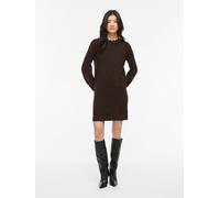 Strickkleid VILA "VINIKOLINA O-NECK L/S KNIT DRESS - NOOS", Damen, Gr. S, N-Gr, coffee bean detail:melange, Feinstrick, Obermaterial: 97% Polyester, 3% Elasthan, meliert, regular fit kurz, Rundhals, K