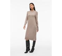 Strickkleid VILA "VIRIL CREW NECK L/S MIDI DRESS - NOOS", Damen, Gr. S, N-Gr, beige (falcon detail:melange), Feinstrick, Obermaterial: 50% Viskose, 27% Nylon, 23% Polyester, meliert, regular fit kniel