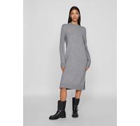 Strickkleid VILA "VIRIL CREW NECK L/S MIDI DRESS - NOOS", Damen, Gr. S, N-Gr, grau (medium grau melange), Feinstrick, Obermaterial: 50% Viskose, 27% Nylon, 23% Polyester, unifarben, regular fit kniela