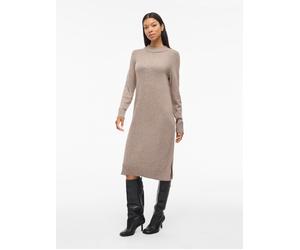 Strickkleid VILA "VIRIL CREW NECK L/S MIDI DRESS - NOOS", Damen, Gr. XS, N-Gr, beige (falcon detail:melange), Feinstrick, Obermaterial: 50% Viskose, 27% Nylon, 23% Polyester, meliert, regular fit knie