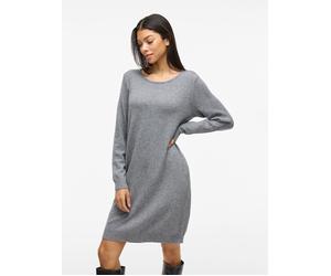 Strickkleid VILA "VIRIL L/S KNIT DRESS - NOOS", Damen, Gr. L, N-Gr, grau (medium grau melange), Feinstrick, Obermaterial: 50% Viskose, 27% Nylon, 23% Polyester, meliert, regular fit kniefrei, Rundhals