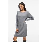 Strickkleid VILA "VIRIL L/S KNIT DRESS - NOOS", Damen, Gr. S, N-Gr, grau (medium grau melange), Feinstrick, Obermaterial: 50% Viskose, 27% Nylon, 23% Polyester, meliert, regular fit kniefrei, Rundhals