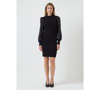 Strickkleid Y.A.S "YASDOTME LS KNIT DRESS S. NOOS", Damen, Gr. L, N-Gr, schwarz detail:flowers, Strick, Obermaterial: 52% Viskose, 26% Polyester, 22% Nylon, unifarben, slim fit, hoch geschlossener Aus
