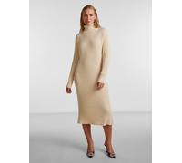 Strickkleid Y.A.S "YASMAVI KNIT MIDI ROLLNECK DRESS", Damen, Gr. XS, N-Gr, beige (birch), Rippstrick, Obermaterial: 50% Baumwolle, 50% Polyacryl, unifarben, regular fit kniebedeckend, Kleider Strickkl