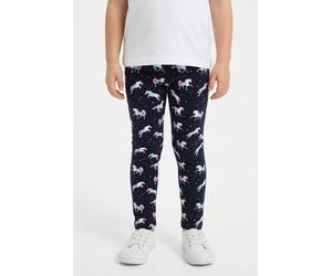 Strickleggings HAPPY GIRLS, Mädchen, Gr. 140, N-Gr, blau (navy), Feinstrick, Obermaterial: 60% Polyester, 35% Baumwolle, 5% Elasthan, bedruckt, slim fit normal, Hosen Strickleggings, für kleine Pferde
