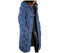 Strickmantel Damen Lang-Strickjacke Lang GroßE GrößEn Grobstrick-Longstrickjacke Mit Kapuze KnöPfe Strickcardigan-Grobstrickjacke Elegant Cardigan Zopfmuster-Strickjacken Strickpullover Jacke