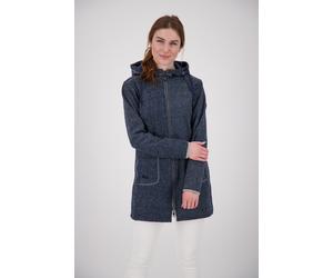 Strickmantel DEPROC ACTIVE "KENNEWICK II LONG", Damen, Gr. 40/42 (M), blau (navy), 100% Polyester, tailliert, gerader Abschluss, Mäntel Strickmantel, außergewöhnlicher Feinstrickmantel mit Kontrastdet