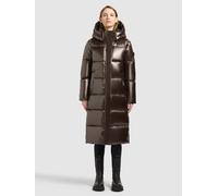 Strickmantel KHUJO "RACHEL3 SHINY", Damen, Gr. M, braun (moody plum), Web, 100% Polyester, glänzend, regular fit knielang, eingesetzt elastischer Bund mit Windstopper, Mäntel Strickmantel (82157967-M)