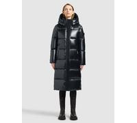 Strickmantel KHUJO "RACHEL3 SHINY", Damen, Gr. M, schwarz (deep steel blau), Web, 100% Polyester, glänzend, regular fit knielang, eingesetzt elastischer Bund mit Windstopper, Mäntel Strickmantel (1059