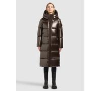 Strickmantel KHUJO "RACHEL3 SHINY", Damen, Gr. XL, braun (moody plum), Web, 100% Polyester, glänzend, regular fit knielang, eingesetzt elastischer Bund mit Windstopper, Mäntel Strickmantel (82157967-X
