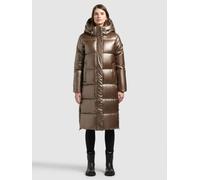Strickmantel KHUJO "RACHEL3 SHINY", Damen, Gr. XXL, braun (canadian copper), Web, 100% Polyester, glänzend, regular fit knielang, eingesetzt elastischer Bund mit Windstopper, Mäntel Strickmantel (1858