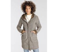 Strickmantel POLARINO, Damen, Gr. 38, beige (beige, braun), Obermaterial: 100% Polyester, meliert, Windstopperbündchen, Mäntel Strickmantel, atmungsaktiv und wärmeisolierend. Strickoptik außen, Fleece