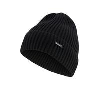 Strickmütze BRUNO BANANI, Herren, schwarz, Grobstrick, Kunstfaser, kontrastfarbene Details, unifarben, Mützen Strickmütze, mit dezentem Marken-Metall-Label (49844442-0) schwarz