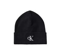 Strickmütze CALVIN KLEIN "CK FINE RIB BEANIE", Damen, schwarz, Strick, Viskosemischung, unifarben, Mützen Strickmütze, mit Markenlogo (88439337-0) schwarz