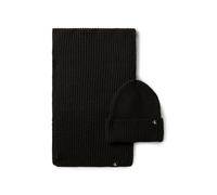 Strickmütze CALVIN KLEIN JEANS "Monogram Rib Scarf Beanie Set", Jungen, Gr. L/XL, schwarz (ck schwarz), Obermaterial: 100% Polyacryl, Mützen Strickmütze, mit Logopatch (64952119-L) ck schwarz