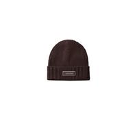 Strickmütze CALVIN KLEIN "PATCH CHUNKY RIB COTTON BEANIE", Damen, braun (delicioso), Strick, Baumwollmischung, Mützen Strickmütze, mit Markenlogo (89833522-0) delicioso