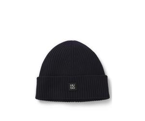 Strickmütze HUGO "Xola Metal", Herren, schwarz (navy 410), Strick, Wolle, unifarben, Mützen Strickmütze, aus reiner Wolle, mit Stack-Label, unisex (23165553-0) navy 410