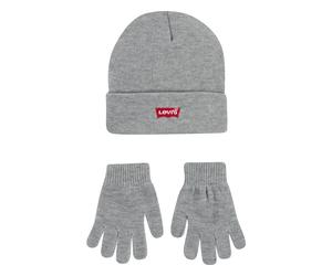 Strickmütze LEVI'S KIDS "CORE BATWING BEANIE/GLOVES", Jungen, grau (dunkelgrau), Feinstrick, Kunstfaser, Mützen Strickmütze, und Handschuhe (42725441-0) dunkelgrau